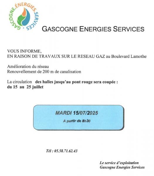 Information Travaux du 15 au 25 juillet 2025