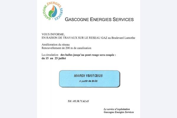 Information Travaux du 15 au 25 juillet 2025